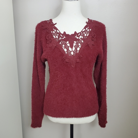 BKE Fuzzy Crochet Detail Sweater - Picture 2 of 10